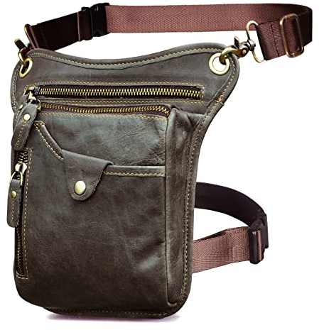 Le'aokuu Herren Echtes Leder Tasche Beinbeutel Beintasche Außenbeintasche Beinbeuteltasche Reisen Hüfttasche Wandern Klettern Oberschenkeltasche für Männer Frauen 211-5