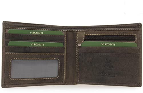 VISCONTI - Petit Portefeuille Homme Cuir - Porte Monnaie Mince - Porte Carte 6 Emplacements pour Cartes - RFID - Boîte Cadeau - 707 Shield - Marron