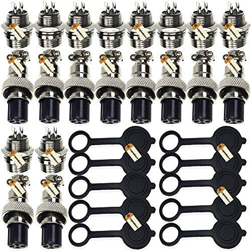 Aviation Connector GX12 4 Pin, Lsgoodcare 10Pairs GX12-4P 12MM Thread Male Female Wire Panel Metal Connector Plug 5A Circular Aviation Chassis Mount Socket with 10Pcs Aviation Caps