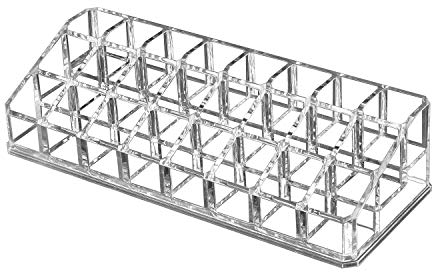 OKVGO Clear Acrylic Lipstick Organizer for Cosmetic Make Up Holder Crystal 24 Sections