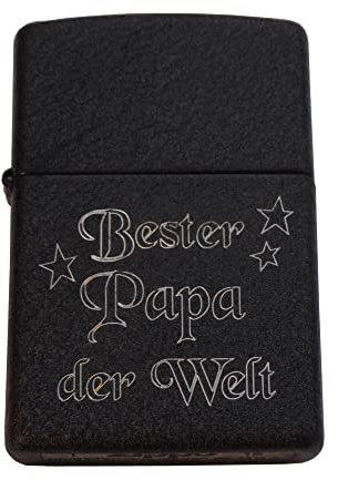 Original Zippo Crackle ; Originales Robustes schwarzes Zippo-Benzinfeuerzeug mit SOFORTGRAVUR + VORSCHAU : Gravur auf der Vorderseite : Bester Papa der Welt +1 Vorname oder Datum auf der Rückseite
