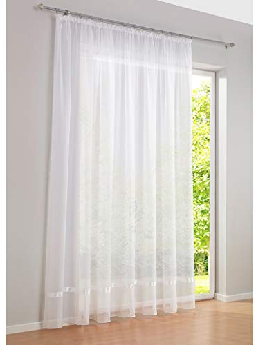 SIMPVALE 1 Stück Weiß Gardinen - Schiebevorhang mit Schienenhaken - Klassische Massive Voile Vorhänge - für Balkon, Wohnzimmer, Schlafzimmer - 300x120 cm - Weißes Band