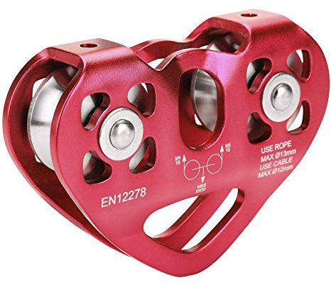 Wallfire Kletterrolle, 30KN Edelstahl Dual Pulley Zip Line Rettungskabel Trolley im Freien Felsklettern Rettungsausrüstung für Bergsteigen, Erforschung, Rettung, Luftarbeit (Color: Red)