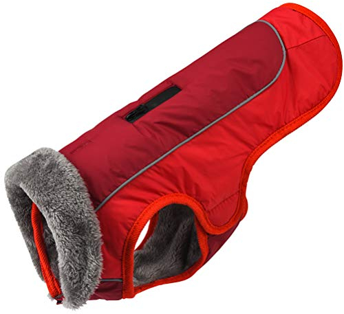 JoyDaog Fleecehalsband Hundemäntel für mittelgroße Hunde, wasserdichte warme Baumwoll-Hundejacke für kalte Winter, Rot L