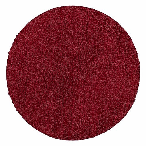 HomebyHome Teppich Rund Hochflor 80 cm Rund - Shaggy Teppich Wohnzimmer Rot Extra Weich und Flauschig - Langflor Teppiche für Schlafzimmer, Küche, Flur - Carpet, Halı, Kilim