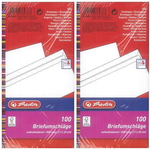 Herlitz Briefumschläge DIN lang haftklebend weiß (ohne Fenster (200 Stück))