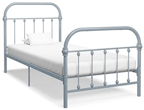 vidaXL Bettgestell Klassisch Metallbett Bett Einzelbett Schlafzimmerbett Bettrahmen Lattenrost Ehebett Schlafzimmermöbel Grau Metall 100x200cm