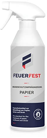 FEUERFEST Spray Impermeabilizante Ignifugo para Papel Cartón y Paja - Certificado DIN 4102-B1 - Tratamiento Ignifugo de Alto Rendimiento Sin Disolventes y Sin Olor - Ideal para Decoraciones, 500 ml