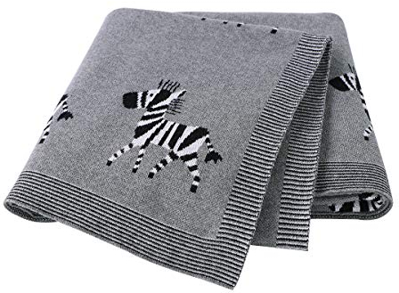 Ziyunlong 100% Baumwolle Babydecke Weich Kinderwagen & Reise Babydecke mit Reizend Zebras Grau