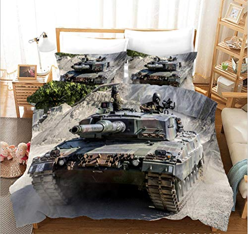 Bettwäsche 135x200 cm Panzer Microfaser weiche Flauschige mit Reißverschluss Bettbezug Set und 2 Kissenbezug 80×80cm 3 teilig Modern Bedrucktes Bettwäsche Set
