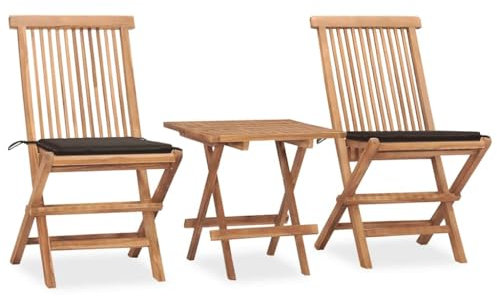 vidaXL Teak Massiv Gartenmöbel 3-TLG. mit Kissen Klappbar Balkonset Tisch Stühle Gartengarnitur Gartenset Bistroset Sitzgruppe Balkonmöbel