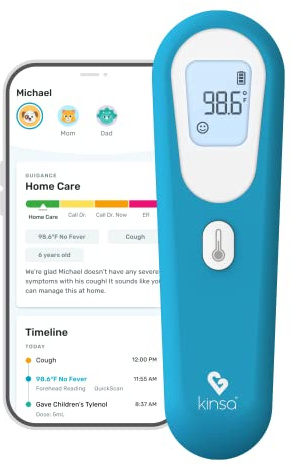 Kinsa QuickScan Smart Forehead Thermometer for Adults, Kids and Babies, No-Touch Digital Thermometer, App-Connected Family Health Tracking, Fast Accurate Fever Readings