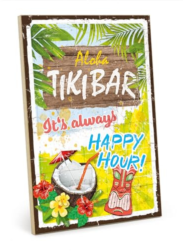 TypeStoff Holzschild mit Spruch – Aolha Tiki Bar – im Vintage-Look als Geschenk und Dekoration zum Thema Alkohol, Party und Happy - HS-00917