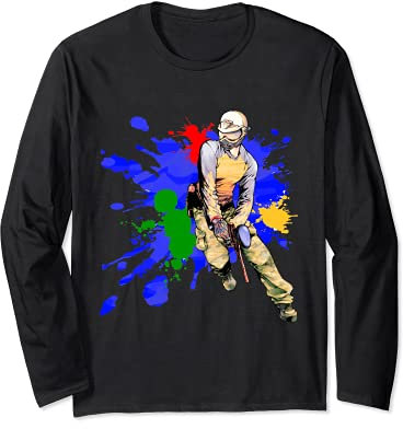 Paintball Player Paintball Gun Brille Spritzfarbe Langarmshirt
