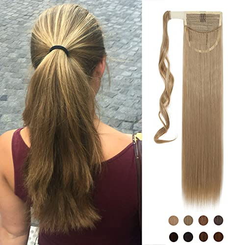 Pferdeschwanz Ponytail Haarteil Zopf Clip in Haare Extension Haarverlängerung Hair Piece natürliches Synthetik Aschblond 55 cm(90 g)-Glatt