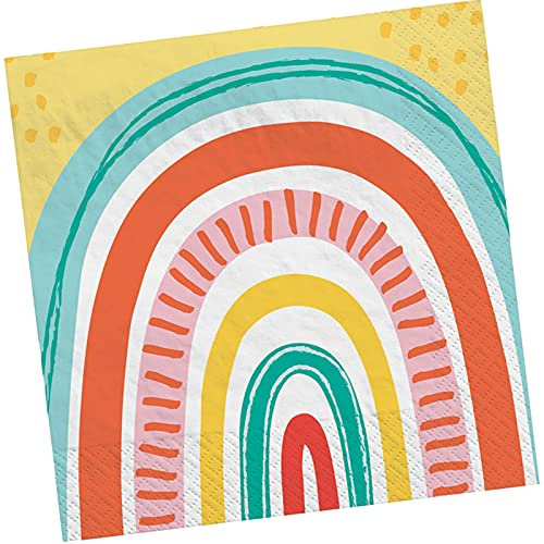 amscan 16 Servietten * RETRO RAINBOW * für Kindergeburtstag und Mottoparty | Regenbogen Kinder Geburtstag Napkins Motto