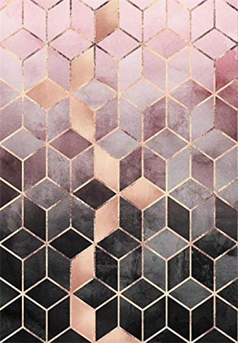 Tapis Chambre Tapis de Salon Style Moderne Tapis Antidérapant Poils Courts Tapis Rose Gold Pink Gradient Diamond Lattice 200 x 300 cm (6'6''x9'8'')