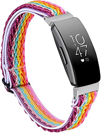 Miimall Armband Kompatibel mit Fitbit Inspire/Inspire 2/Inspire HR, Damen Weiche Nylon Elastisch Sportarmband Ersatzarmbänd für Fitbit Inspire/Inspire 2/Inspire HR Regenbogen