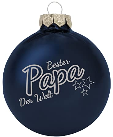 Deitert Weihnachtskugel Bester Papa der Welt, Ø 8cm, Christbaumkugel aus Glas (glänzend), Individueller Weihnachtsbaumschmuck als Geschenkidee, Blau