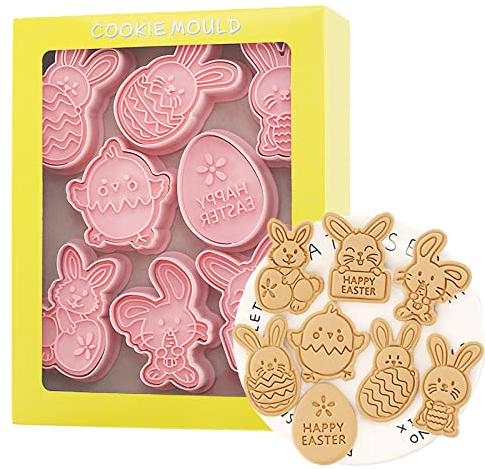 Tuxxzis 8-Piece Easter Cookie Cutters Set - 3D Bunny, Egg, Chick Shapes for Party Favors
