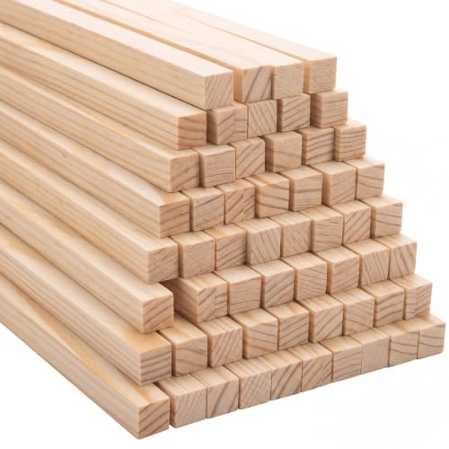 Elsjoy 50 Pack Square Wooden Dowel Rod, 12mm ×30.5cm Unfinished Pine Wood Sticks, Natural Long Dowel Strips Wood Sticks for Woodcraft, Model, DIY Project, Home Decor