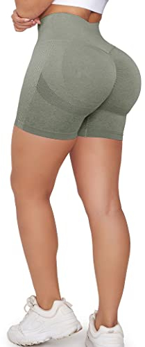 ZAAYO Scrunch Butt Sports Shorts F¨¹r Damen Push Up Booty Nahtlos Biker Yoga Fitness Gym Shorts Khaki M