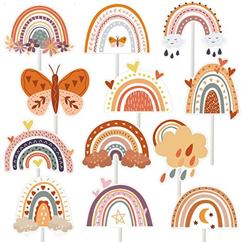 Boho Regenbogen Party Cupcake Toppers