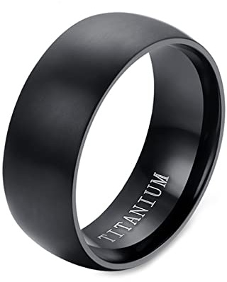 Ayoiow Titanring Herren, Trauring Carbon Titan 8 mm Einfach Band Gebürstet Hochzeit Ringe Schwarz