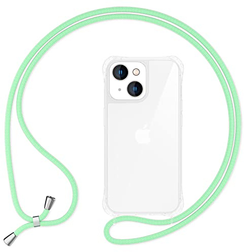 NALIA Handykette für iPhone 14 Plus - Band - Hülle, Mint | Kordel ca. 1,60m für Crossbody, Ösen fest im Rahmen eingegossen, Massive Metallenden, Verstärkte Ecken, HANGIT PRO