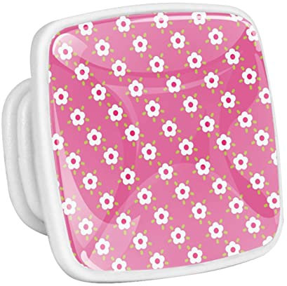 Lot de 4 boutons de tiroir, commode, placard de cuisine, cuisine, bureau, salle de bain, motif fleurs blanches et roses