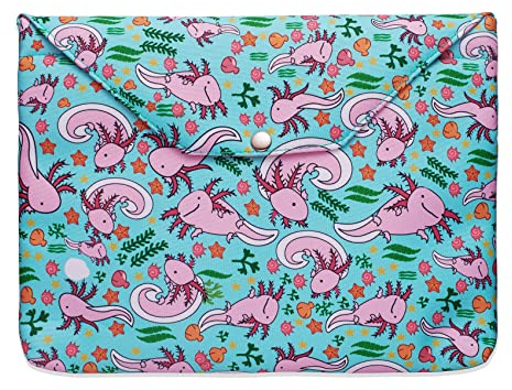 Axolotl Buchhülle mit Reißverschlusstasche schützt die Buchhülle des Taschenbuchs 11 x 8.5 Zoll als Geschenk für Buchliebhaber (Quer) Grün
