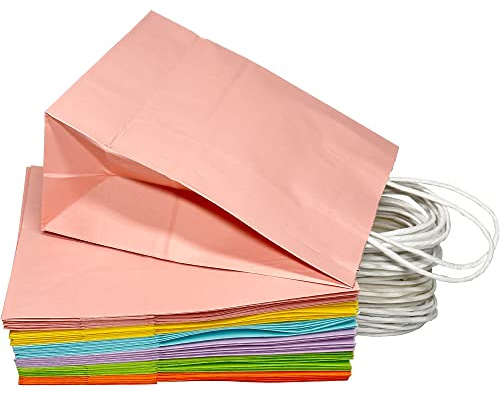 30 Pcs Kraft Paper Gift Wrap Bags Party Favor Bags with Handle 6 Colors (Rainbow)
