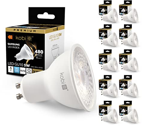 ekobi KOBI LED Glühbirne GU10 Kaltweiß 5W 6500K, 480Lm 230V Abstrahlwinkel 80 Grad Ersetzt Halogenlampen, Samsung Dioden Energiesparlampe Spot Strahler Leuchtmittel Einbauspot Birne 10-er Pack