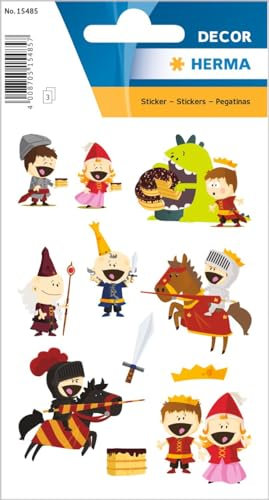 HERMA 15485 Aufkleber Ritter klein groß, 30 Stück, Märchen Sticker mit Zauberer König Prinzessin Prinz Monster Motiv, Kinder Etiketten für Fotoalbum Tagebuch Poesiealbum Scrapbooking Deko DIY Basteln