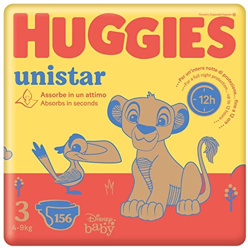 Huggies Unistar Windeln, Größe 3 (4-8 kg), Disney-Design, Rundumschutz, 156 Stück