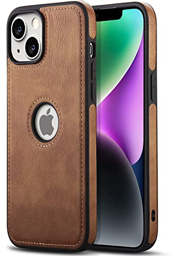 AIOVETEAB Hülle für iPhone 14 Premium PU Leder Anti-Rutsch Anti-Kratzer Stoßfest Vollständige Schutzhülle Handyhüllen Case Cover Kompatibel mit iPhone 14 (Braun)