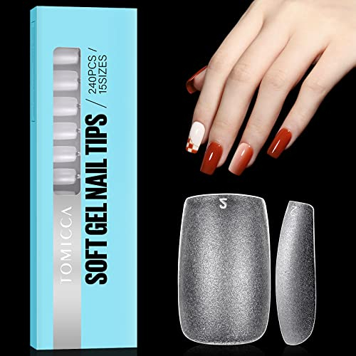 TOMICCA Carré Court Capsule Americaine Ongle-Pose Americaine Ongle,Capsules Ongles-Faux Ongles en Gel Couverture Complète-240 Pièces 12 Tailles