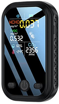 Air Quality Monitor,maxant 5 in 1 Portable Air Quality Meter CO2 Formaldehyde (HCHO) TVOC Temperature Humidity Multifunctional Air Quality Monitor for Home,Office,Gym (Black)
