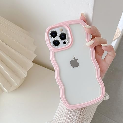 QLTYPRI Compatible with iPhone 12 Pro Max Case, Cute Curly Wave Frame Clear Case for Girls Women, Transparent Soft Silicone TPU Bumper Shockproof Protective Phone Cover for iPhone 12 Pro Max - Pink