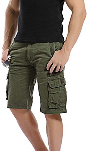 Cargo Shorts Herren mit Gürtel Regular Fit Vintage Stoff Chino Shorts mit 6 Taschen Reißverschluss Kurze Hosen Stretch Leicht Bermuda Short Sport Short für Wanderer Camping Laufend
