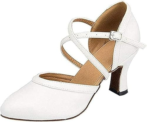 Latino Scarpe da Ballo per Le Donne Tacco Medio Suola Morbida Indoor ed Outdoor cha-cha Rumba Scarpe da Ballo,7CM all'aperto,34