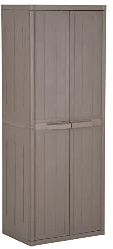 ZEYUAN Gartenschrank, Geräteschuppen, Wetterfest, Outdoor Schrank, Gerätehaus, Gartenhausschränke, Terrassenschrank, Braun 65x45x172 cm PP Rattan