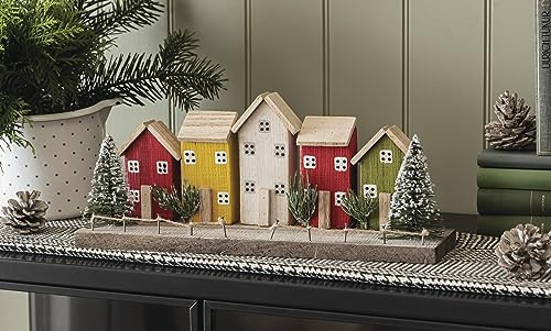 Dekoleidenschaft Dekoobjekt Winterhäuser aus Holz, Häuschen mit Bäumen und Zweigen, Winterdeko, Adventsdeko