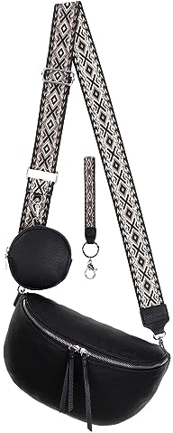 Bauchtasche Umhängetasche Crossbody-Bag Hüfttasche Kunstleder Italy-Design (Black)