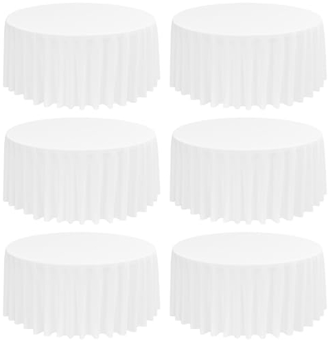 6 Stück 108 Zoll/275cm Runde Tischdecke Weiß Polyester Tischdecke, Waschbare Stoff Fleck und Falten Beständige Tischdecke Runde Tischdecke Tischwäsche für Hochzeit Party Bankett Buffet