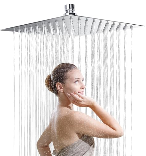 Tete de Douche Carré 304 Inox, Pommeau de Douche Anti-Calcaire, Ultra-Mince Haute Pression, Pomme de Douche 8 Pouces, Rotatif 360°, Facile à Installer et à Nettoyer