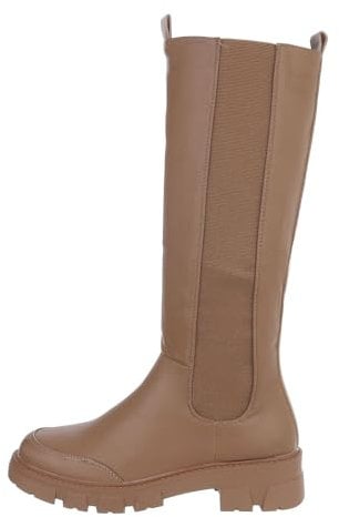 Ital Design Damenschuhe Stiefel Klassische Stiefel, DE1121-, Kunstleder, Hellbraun, Gr. 37