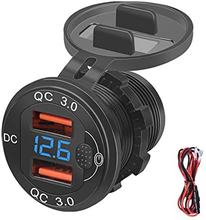 Prise de Chargeur de Voiture USB, Prise de Voiture Qidoe 12V/24V 3.0 Livré avec écran LED 23,6 Pouces et Interrupteur Tactile (Noir)