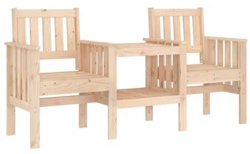 vidaXL Gartenbank, 2-Sitzer Bank mit Tisch Ablage, Sitzbank Parkbank mit Latten-Design, Holzbank Gartensessel Gartenmöbel, Massivholz Kiefer