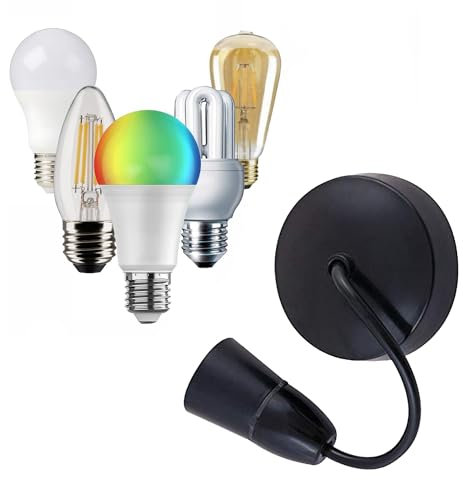 LORD C Ceiling Pendant E27 Heavy Duty Light Bulb Holder Light Fitting Set 6”(150mm) Lamp Hanging Light for Living Dining Room Bedroom Kitchen Supplies Home Accessories 1PC [Energy Class A+] (Black)